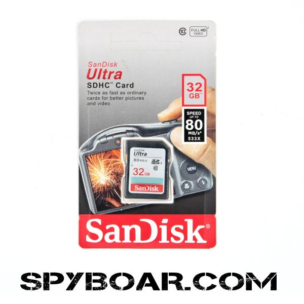 SD Memory Card SanDisk – 32 GB class 10, transfer date rate 80 MB/s