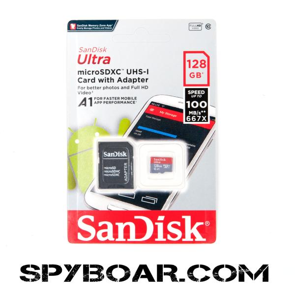 Micro SD карта памет SanDisk Ultra – 128 GB клас 10, с Адаптор 