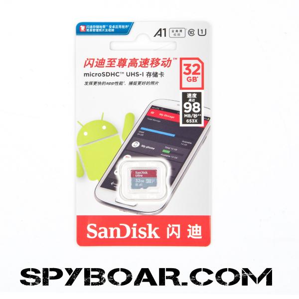 Micro SD карта памет SanDisk Ultra – 32 GB клас 10, скорост на запис 98 MB/s  